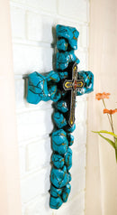 Southwest Western Crackled Turquoise Pebble Rock Beads Layered Wall Cross Decor