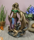 Art Nouveau Ocean Siren Mermaid With Bottlenose Dolphin Statue Nautical Decor
