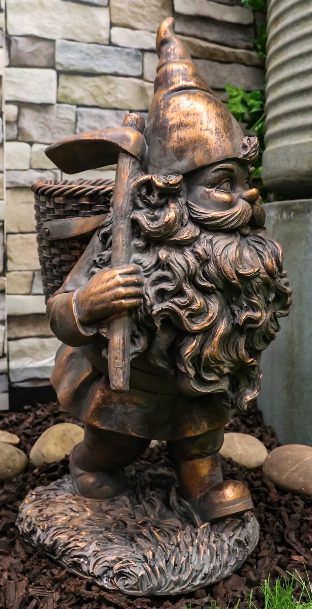 Hiking Garden Gnome With Spade And Wicker Basket Bag Floral Planter Vase Statue - Ebros Gift