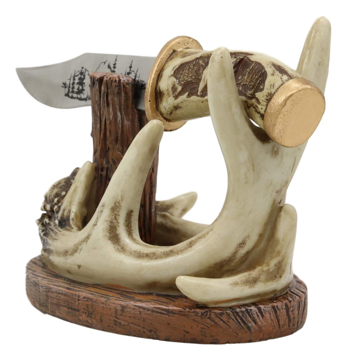 Western Rustic 8 Point Buck Stag Deer Antlers Display With Bear Sculpted Dagger