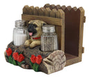 Ebros Panting Pug Dog By Fences & Flower Bed Dinner Napkin Salt Pepper Shakers Holder