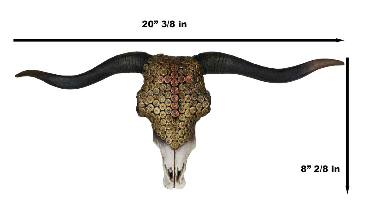 Western 12 Gauge Shotgun Bullets Texas Longhorn Bull Cow Skull Wall Decor Plaque