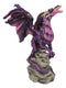 Fantasy Magenta Striped Behemoth Dragon Roaring On Volcanic Rock Mountain Statue