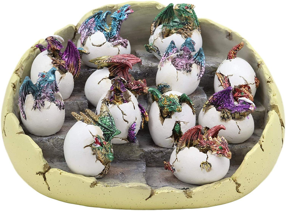 Ebros Set of 12 Wyrmling Dragons in Eggs Figurine Miniatures with Dragon Egg Display Set Colorful Fantasy Egg Hatchling Figurines Set of 12 Dungeons and Medieval Alchemy Fantasy Dragon Collectibles