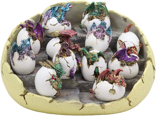 Ebros Set of 12 Wyrmling Dragons in Eggs Figurine Miniatures with Dragon Egg Display Set Colorful Fantasy Egg Hatchling Figurines Set of 12 Dungeons and Medieval Alchemy Fantasy Dragon Collectibles