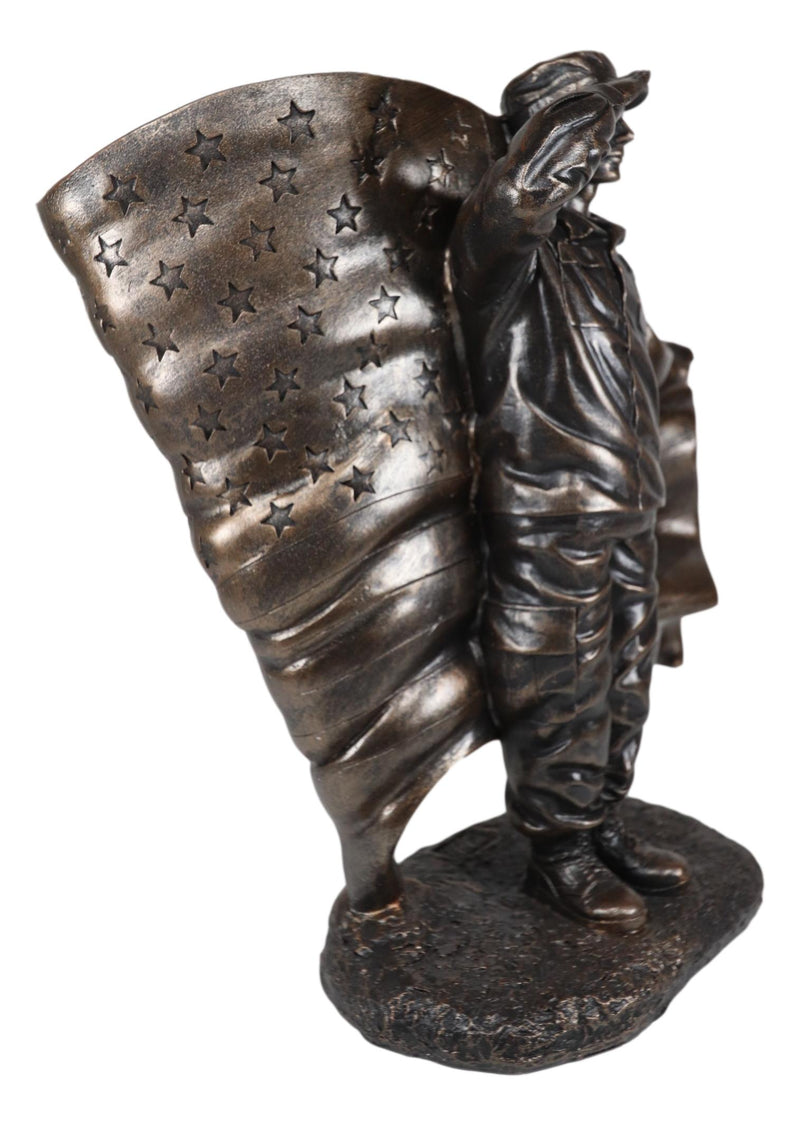 Ebros Solemn Tribute Patriotic American Soldier Saluting The Flag Statue USA Military