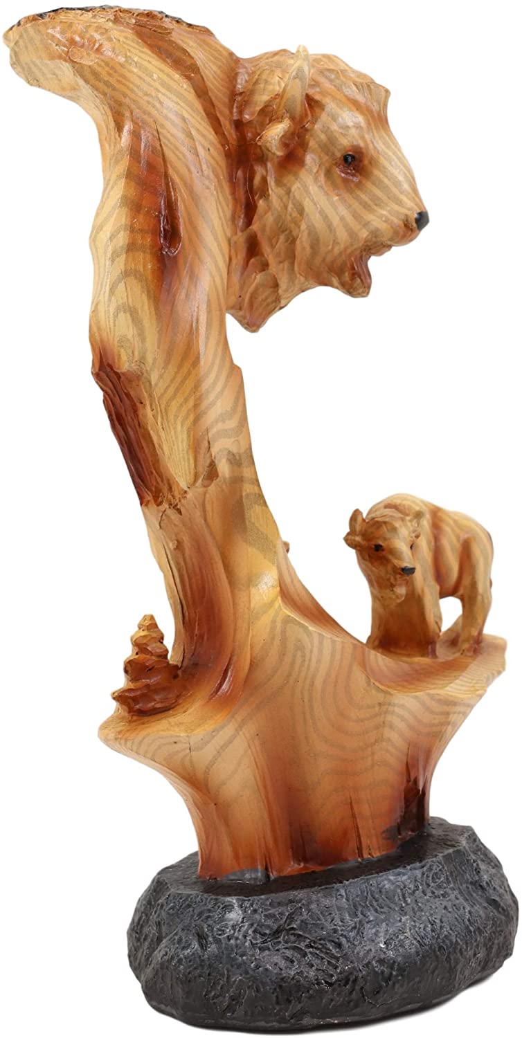 Ebros Rustic North American Bison Buffalo Wildlife Scene Figurine Faux Wood 9"H