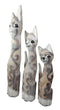 Balinese Wood Handicraft Striped Ears Feline Cat Family Set of 3 Figurines 20"H