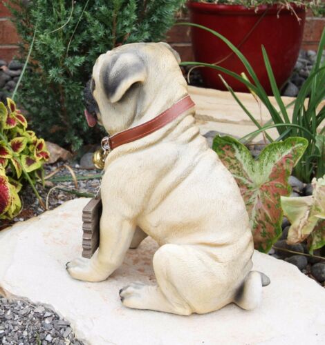 Ebros GiftLarge Adorable Pug Dog Garden Greeter Statue With Jingle Collar 11.25" Tall