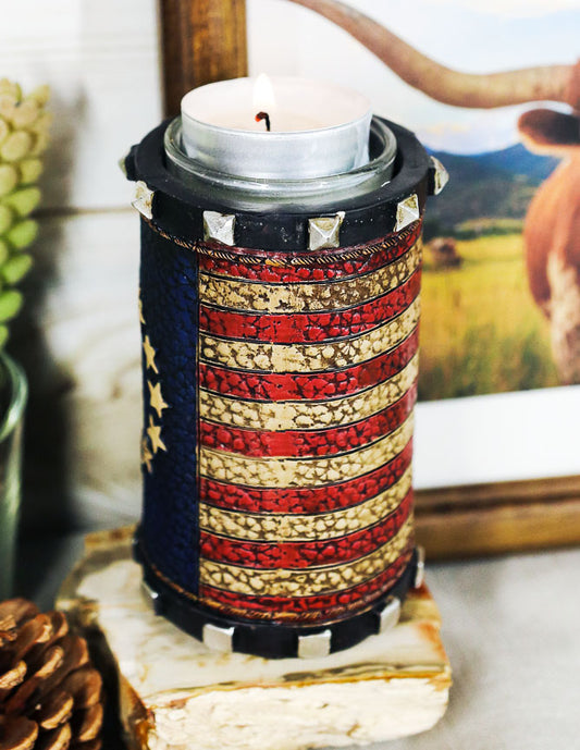 Ebros Western Patriotic Betsy Ross American Flag Decorative Votive Candle Holder