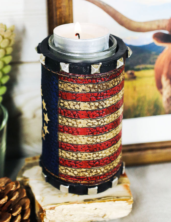 Ebros Pack of 2 Patriotic Betsy Ross American Flag Decorative Candle Holder