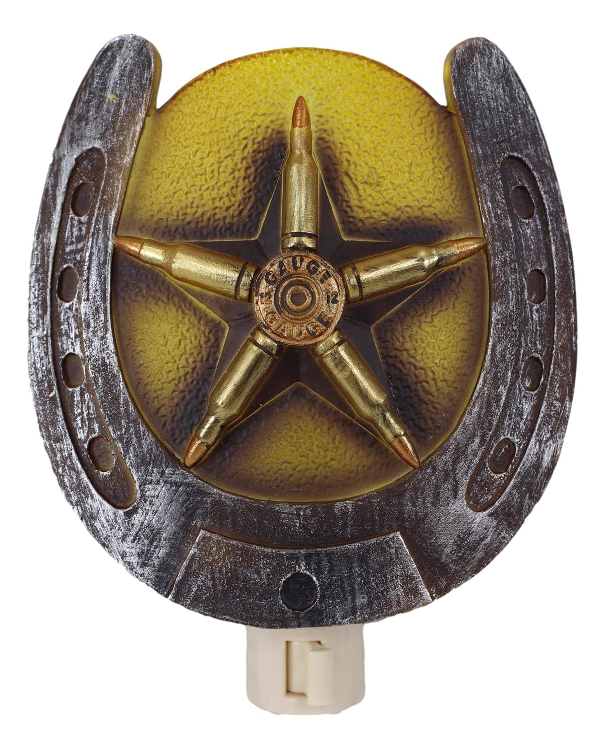 Rustic Western Lucky Horseshoe With Star Bullets Wall Plug In LED Night Light