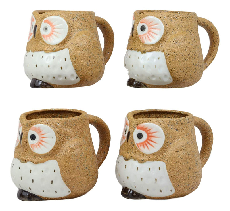Ebros Gift Whimsical Woody Forest Big Eyed Brown Owl Ceramic 11oz Drinking Mugs Set of 4 As Kitchen Dining Home Decor Of Owls Owlet Nocturnal Bird Novelty Mug Cups For Coffee Tea Milk Beverage