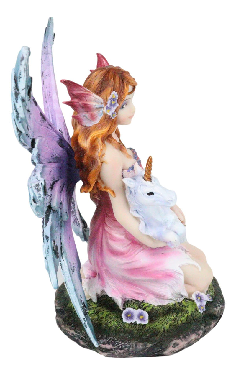 Ebros Enchanted Forest Lavender Fairy With Baby Unicorn Figurine Myths Legends Accent