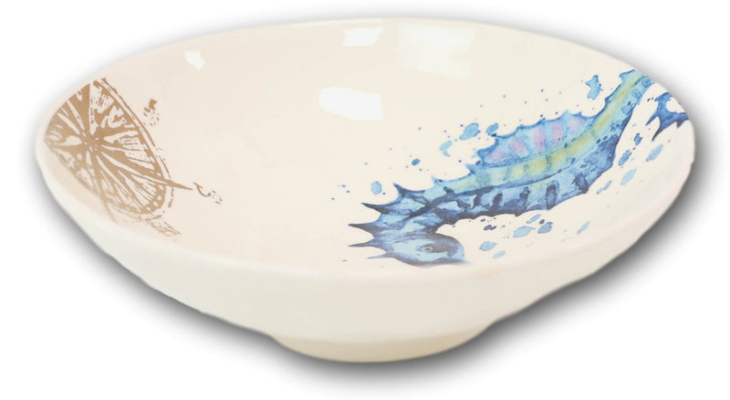 Nautical Blue White Seahorse And Helm Ceramic 46oz Pasta Salad Soup Dinner Bowl