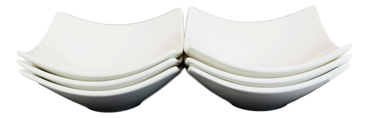 Pack Of 6 Contemporary White Quad Cornered 12oz Rice Soup Sauce Porcelain Bowls