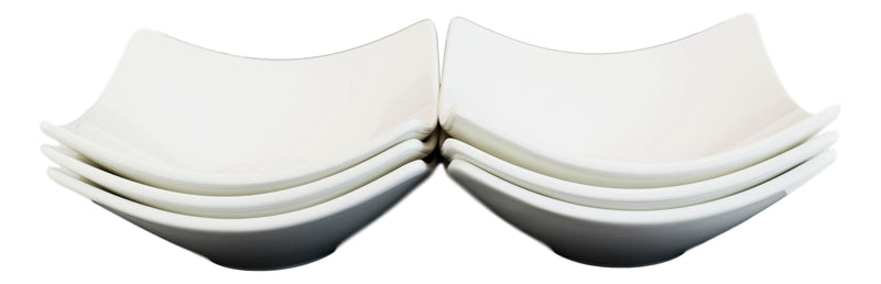 Pack Of 6 Contemporary White Quad Cornered 12oz Rice Soup Sauce Porcelain Bowls