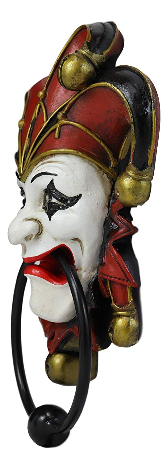Ebros Harlequin Red Carnival Circus Jester Clown Door Knocker Figurine 8.75" High