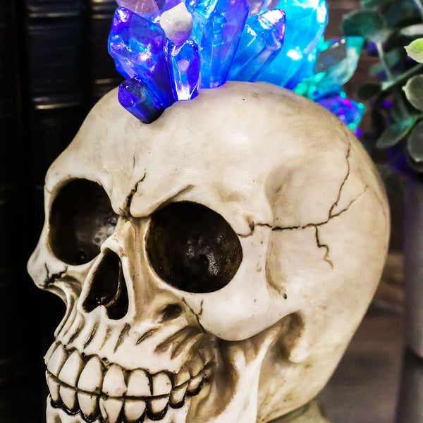 Ebros Colorful LED Light Mohawk Crystal Hair Cranium Skull