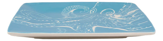 Ebros Nautical Sea Giant Octopus Blue Salad Dessert Plate Set of 2 Square 8.5"