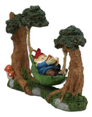 Ebros Whimsical Bookworm Gnome Sleeping On Hammock by Toadstool Mushrooms Forest Tree Ents Statue 6.5" Wide