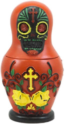 Ebros 3 Piece Set Red Sugar Skulls Nesting Dolls Matroyshka Babushka Figurines - Ebros Gift