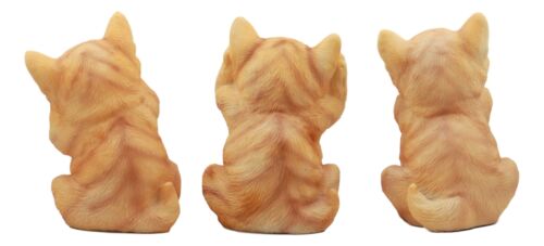 Three Wise Kittens See Hear Speak No Evil Tabby Cats Statue Set Animal Decor