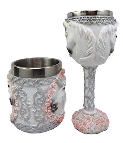Ebros Unicorn Bridal Wine Goblet Chalice And Beer Coffee Tankard Mug Cup Set - Ebros Gift