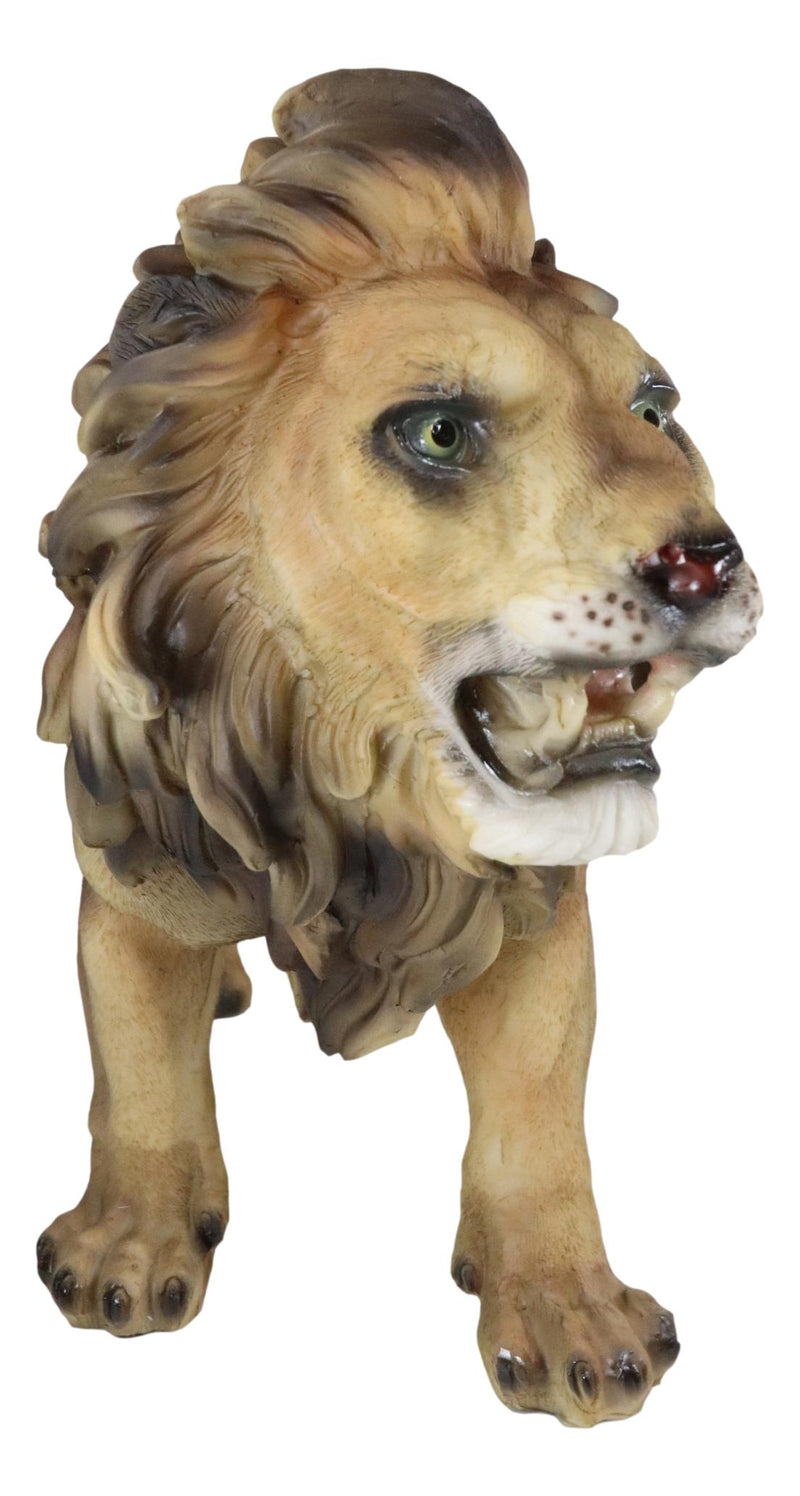 Realistic African Lion King Of The Jungle Growling And Baring Teeth Statue 16"L