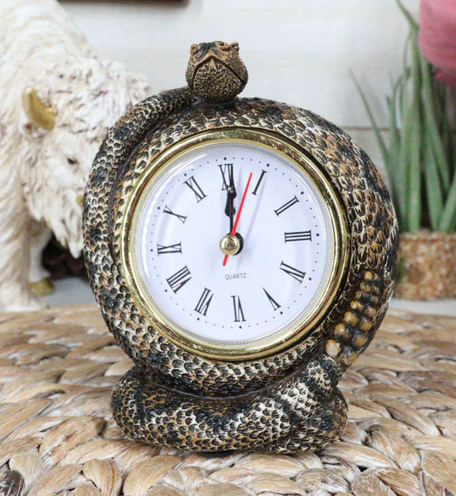 Reptile Coiled Diamondback Rattlesnake Serpent Desktop Table Clock Figurine