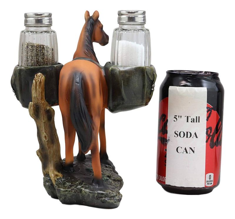 Western Brown Stallion Horse With Saddlebags Salt Pepper Shakers Set Figurine