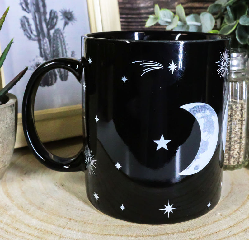 Pack Of 2 Black Wicca Sacred Triple Moon Goddess Magic Porcelain Coffee Mugs