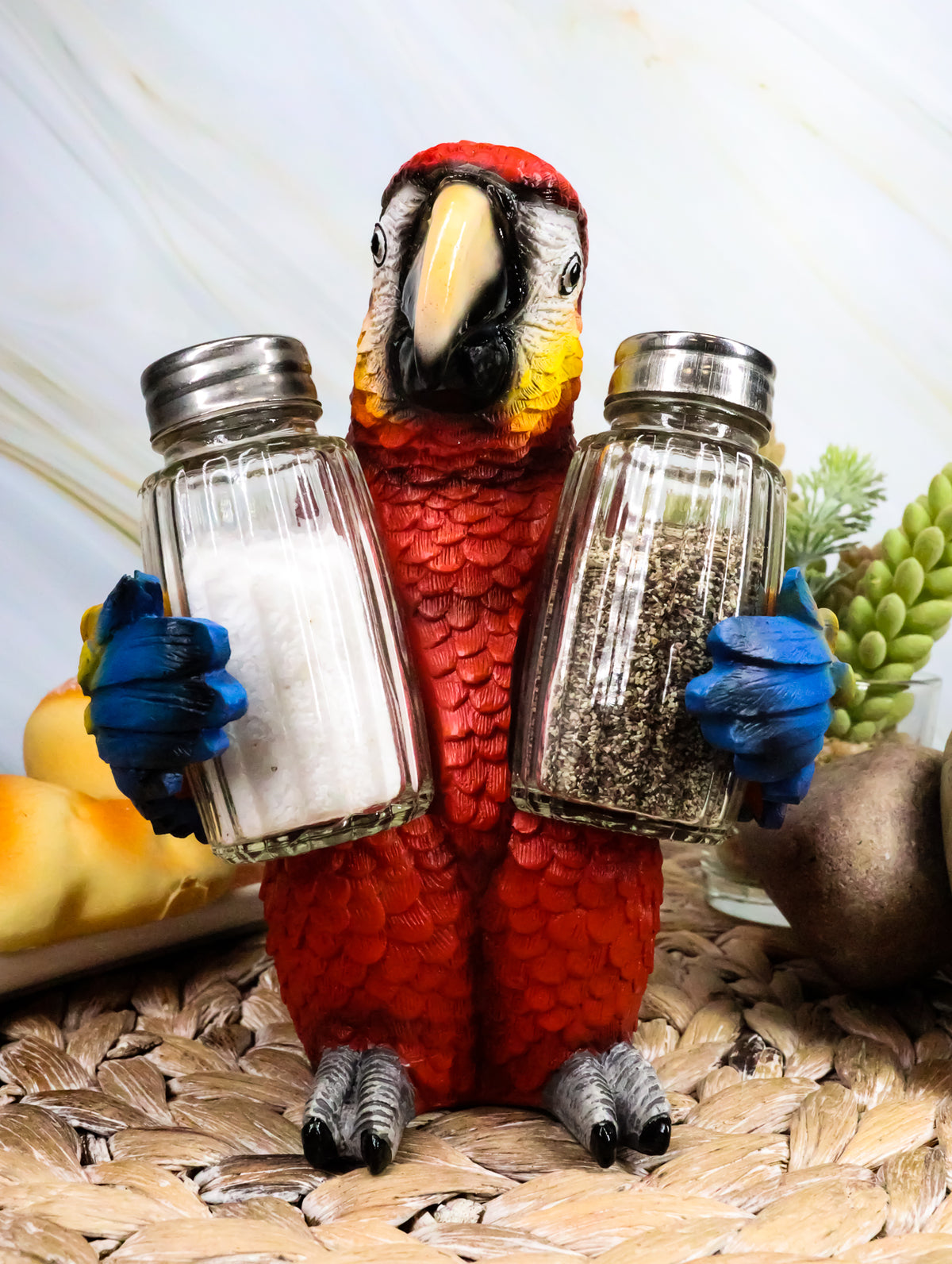 Ebros Tropical Rainforest Red Scarlet Macaw Parrot Salt Pepper Shakers Holder - Ebros Gift