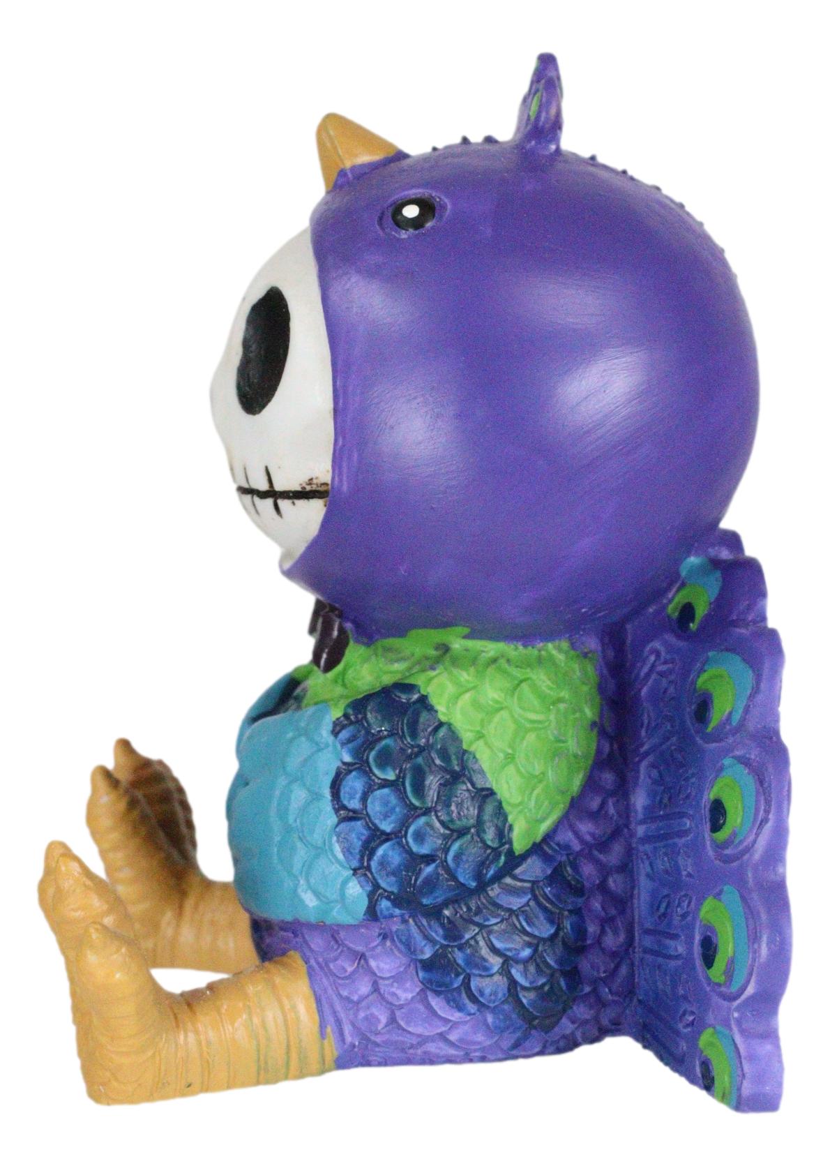 Furry Bones Pretty Purple Dandy Peacock Skeleton with Bowtie and Train Figurine