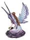 Large Whimsical Purple Rose Fairy With Large Leaf Kneeling On Flower Figurine