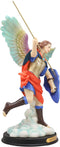Ebros Colorful Archangel Saint Michael Throwing Javelin Spear Statue 10" Tall Champion Angel of God Guardian of The Church Battle of Armageddon Decor Altar Figurine