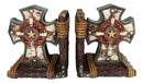 Rustic Western Star Turquoise Birchwood Birch Tree Cross Decorative Bookends Set