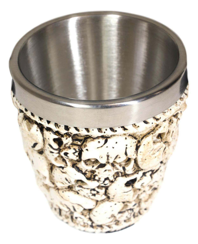 Novelty Ossuary Graveyard Piled Up Skulls And Spine Bones Shot Glass Set of 4