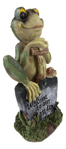 Ebros Whimsical Green Thumb Frog Toad Holding Welcome To Our Garden Shovel Figurine