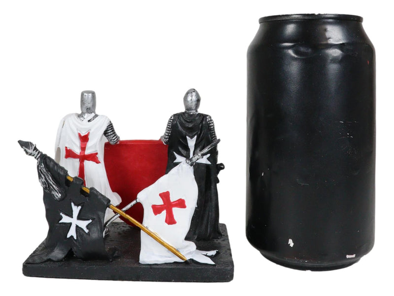 Medieval Black White Crusader Swordsman Knights Business Cards Holder Figurine