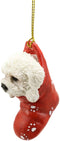 Ebros White Bichon Frise Puppy Dog in The Sock Small Hanging Ornament Figurine