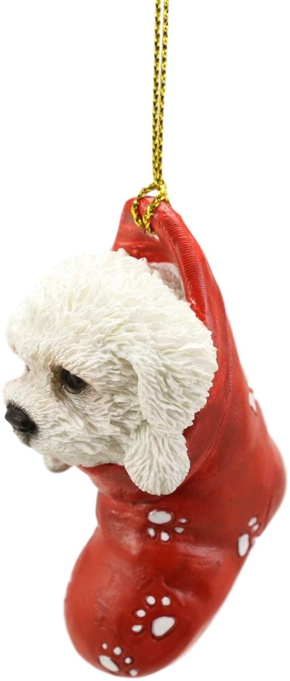 Ebros White Bichon Frise Puppy Dog in The Sock Small Hanging Ornament Figurine