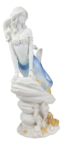 Ebros Capiz Blue Ombre Tail Mermaid Leaning On Rock By Sea Coral Reef Statue