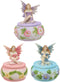Ebros Gift Set of 3 Colorful Pastel Pink Blue Purple Flower Fairy Small Round Trinket Jewelry Box Figurines 3.25" High