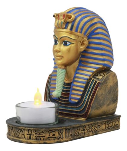 Ancient Egyptian King Ruler Pharaoh Tutankhamun Votive Candle Holder Statue - Ebros Gift