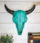 Ebros 10" Steer Bison Buffalo Cow Skull Turquoise Floral Lace Wall Decor Plaque - Ebros Gift