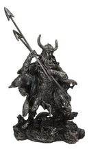 Viking Norse God Odin Alfather With Horned Helm Holding Javelin Spears Figurine