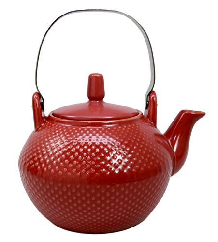 Ebros Gift Imperial Spotted Texture Teapot With Stainless Steel Handle 28oz (Red)
