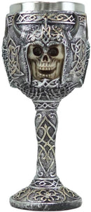 Ebros Viking Skull With Bison Horned Helmet Wine Goblet Chalice 7.5"H 16 Oz