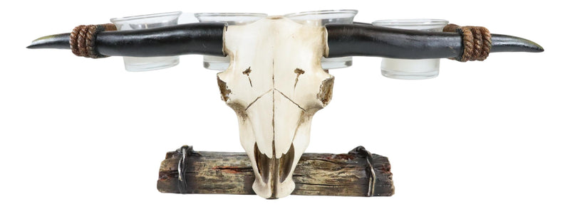 Rustic Western Steer Bull Cow Skull Decorative 4 Votives Candle Holder Figurine
